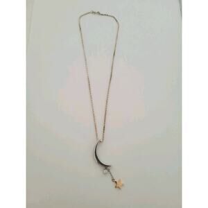 Italian Chain Pedant Necklace 15” Silver Sterling 925 Moon Star Celestial Glam